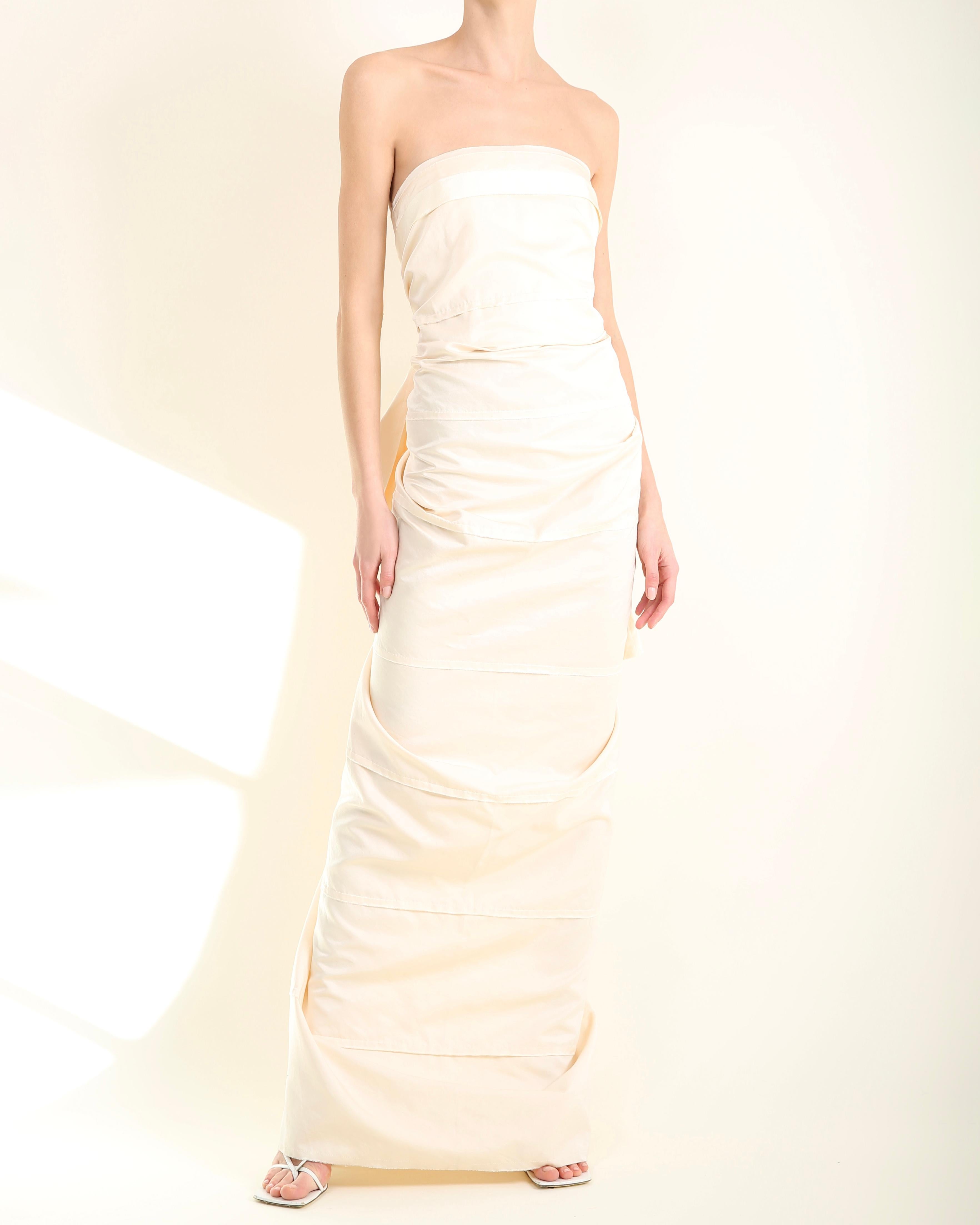 Lanvin Blanche 2013 trägerloses Hochzeitskleid aus Seide mit gerafftem Elfenbein und Schleife hinten F42 für Damen oder Herren im Angebot