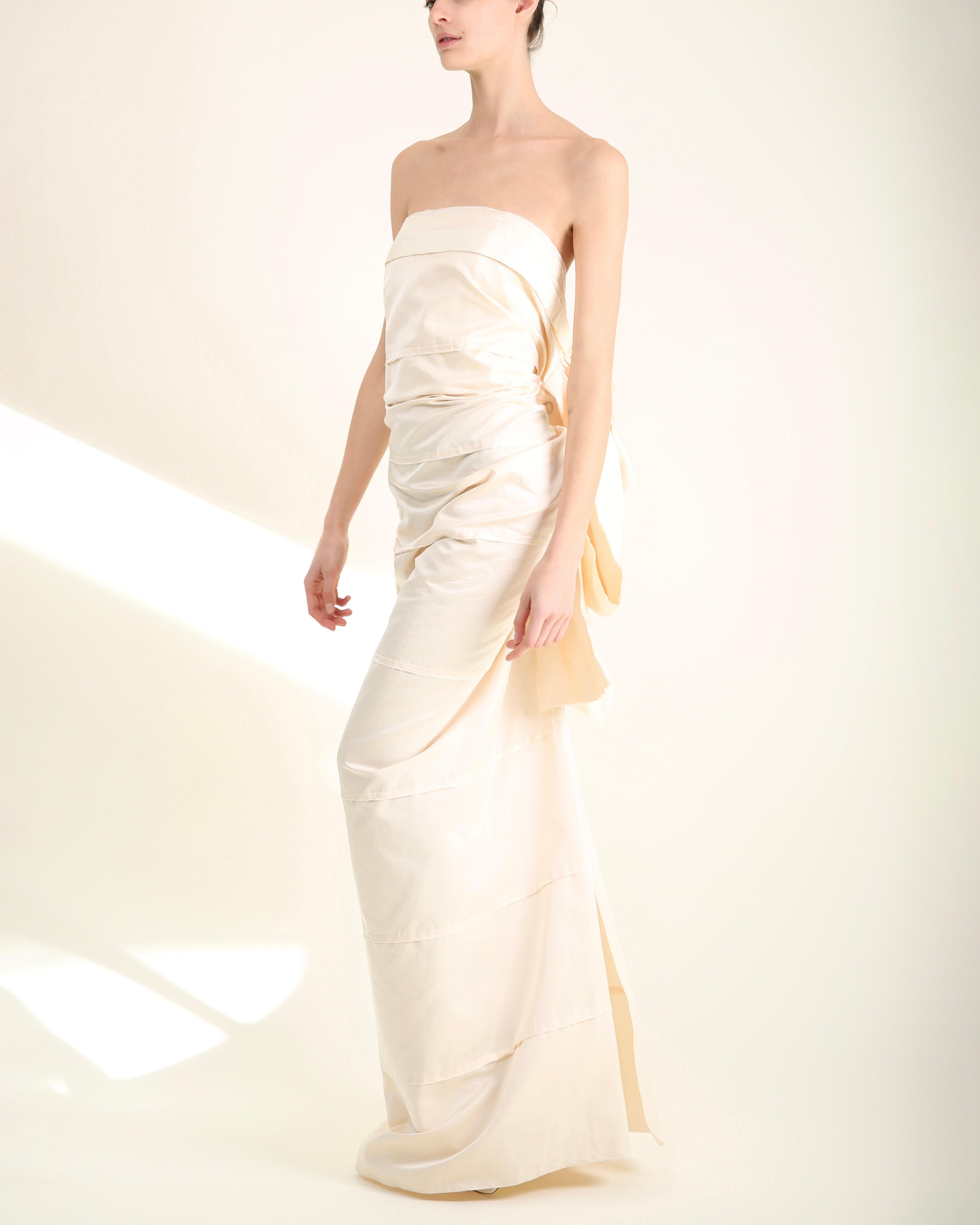 Lanvin Blanche 2013 trägerloses Hochzeitskleid aus Seide mit gerafftem Elfenbein und Schleife hinten F42 im Angebot 4