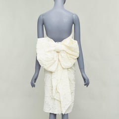 LANVIN Blanche Bridal white cotton silk floral large bow strapless dress FR38 M