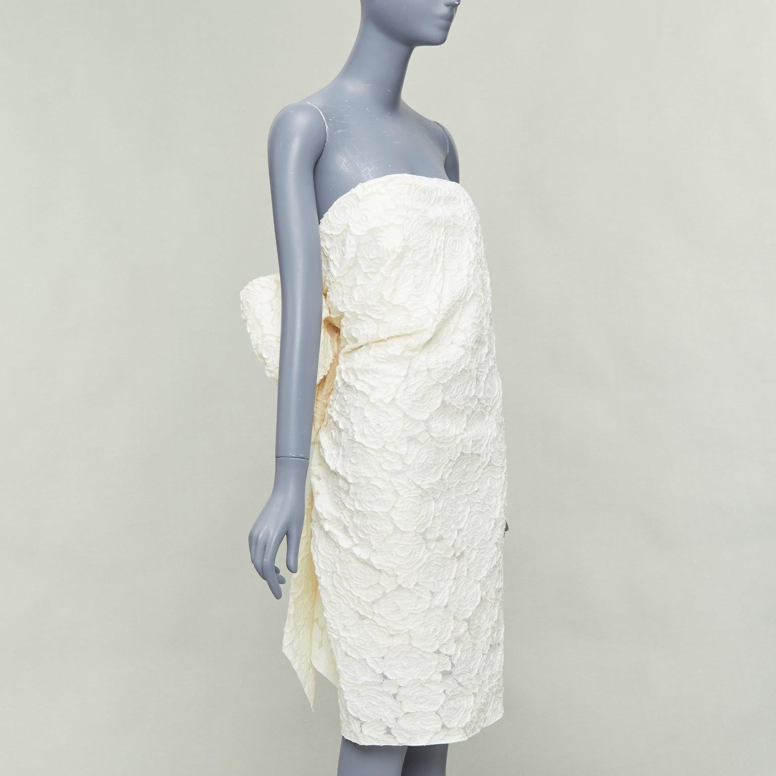 LANVIN Blanche Bridal blanco algodón seda floral lazo grande vestido sin tirantes FR38 M Gris en venta