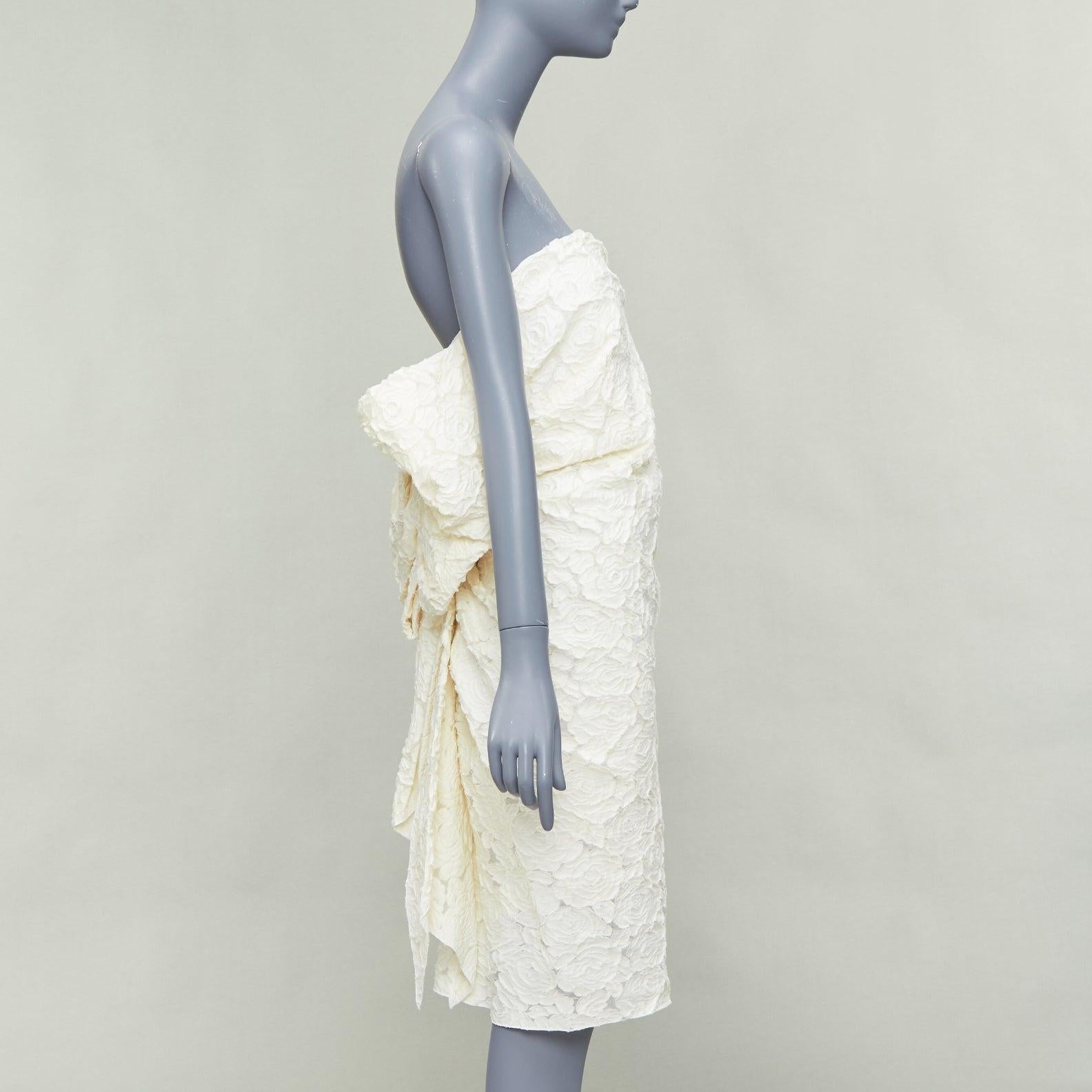 LANVIN Blanche Bridal blanco algodón seda floral lazo grande vestido sin tirantes FR38 M en Bueno estado para la venta en Hong Kong, NT