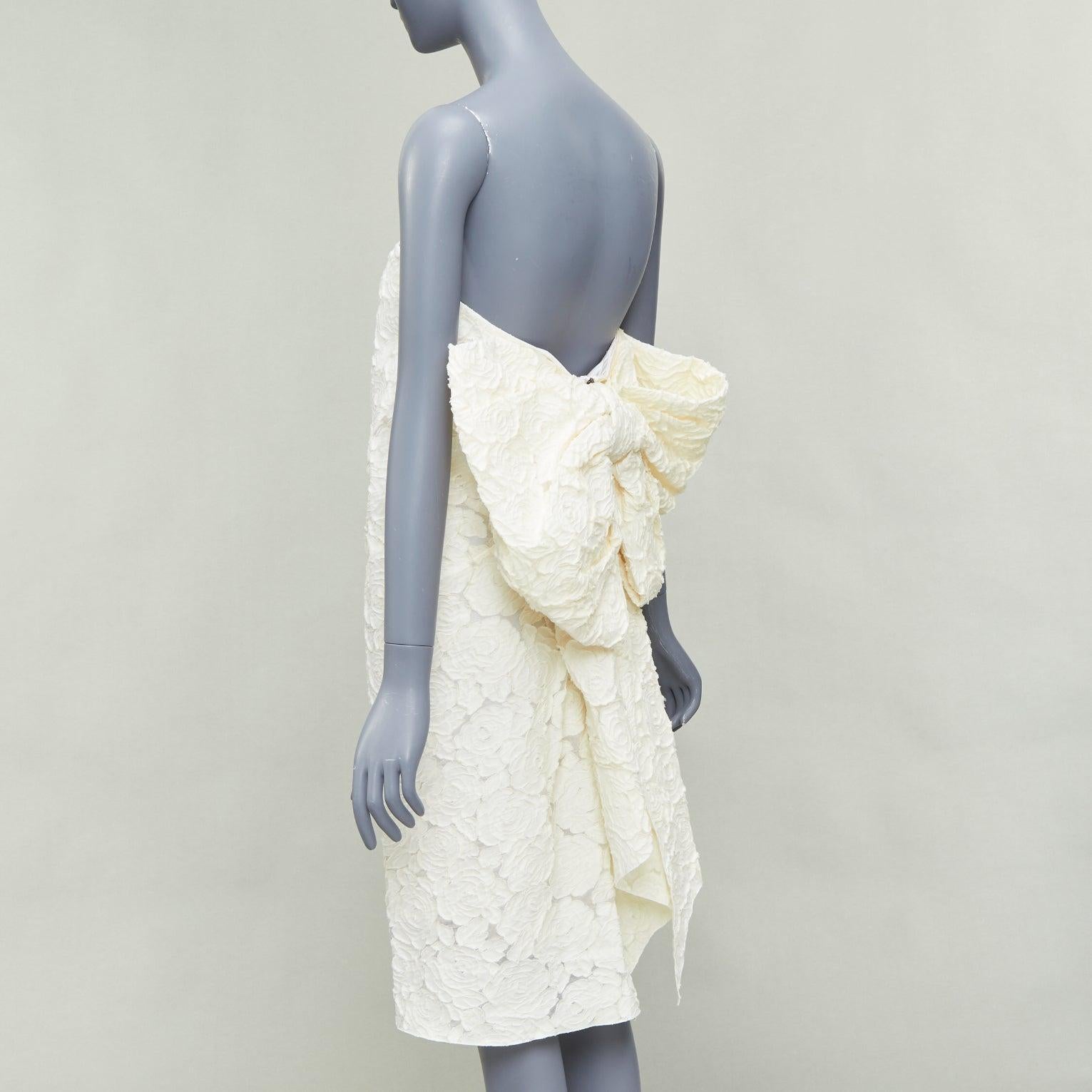 De las mujeres LANVIN Blanche Bridal blanco algodón seda floral lazo grande vestido sin tirantes FR38 M en venta