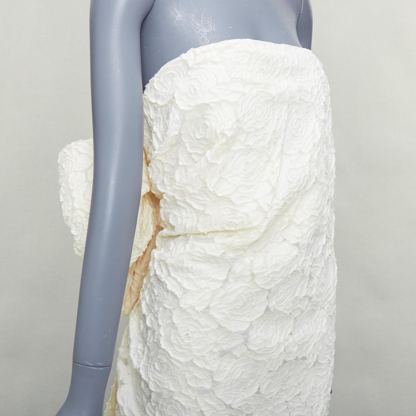 LANVIN Blanche Bridal blanco algodón seda floral lazo grande vestido sin tirantes FR38 M en venta 1