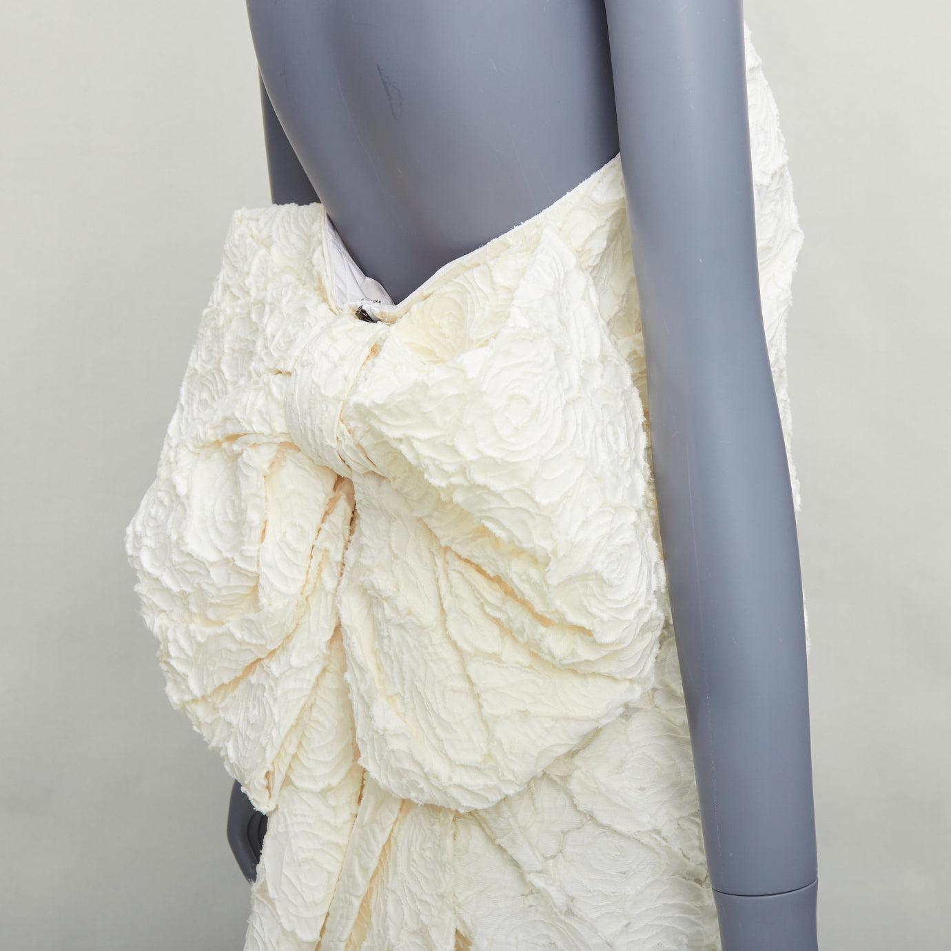 LANVIN Blanche Bridal blanco algodón seda floral lazo grande vestido sin tirantes FR38 M en venta 2