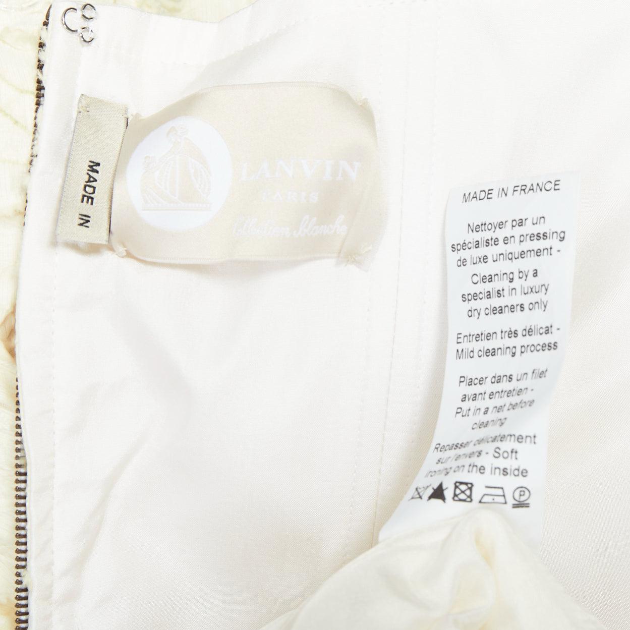LANVIN Blanche Bridal blanco algodón seda floral lazo grande vestido sin tirantes FR38 M en venta 3