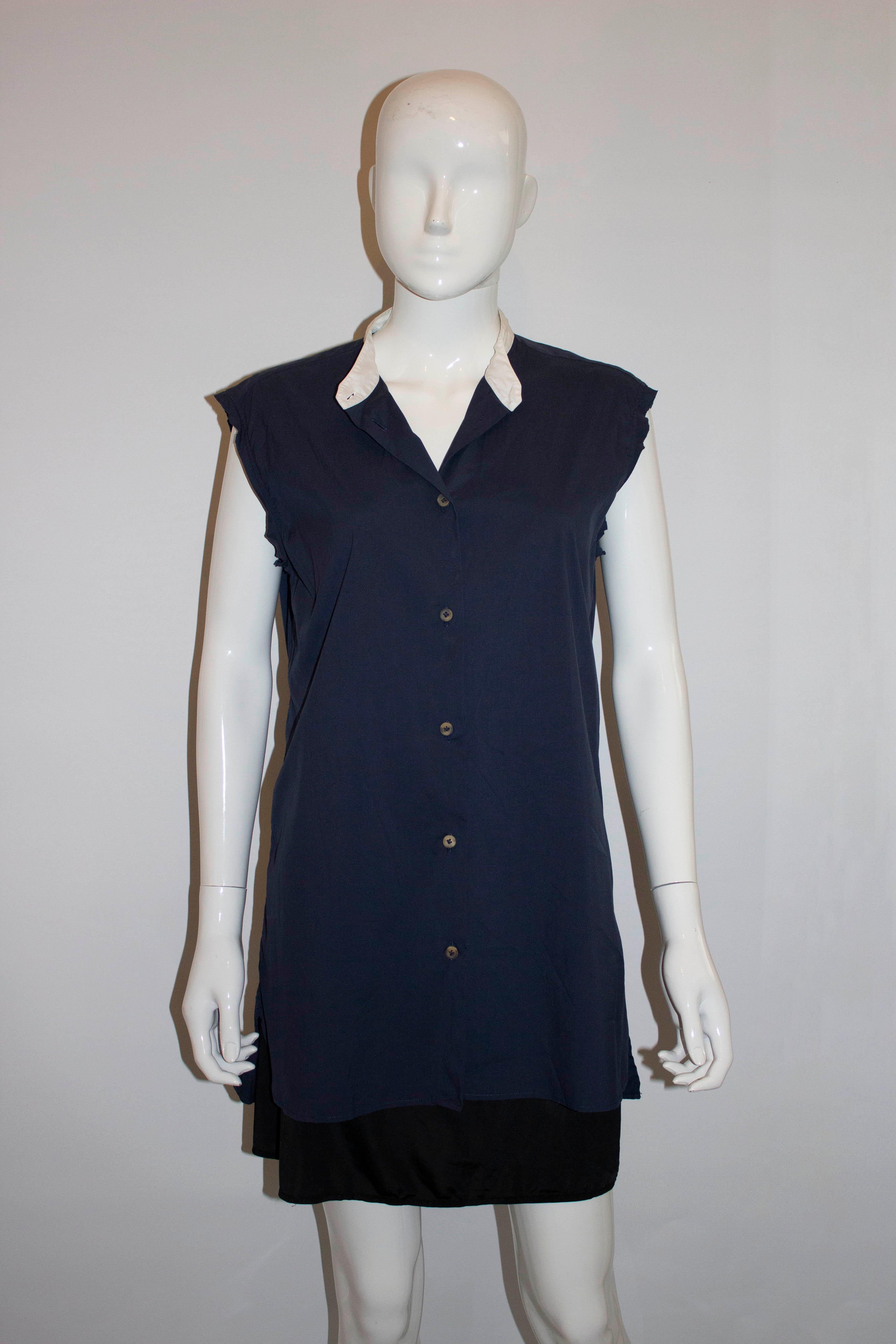Lanvin - Chemise sans col bleue et blanche Bon état - En vente à London, GB