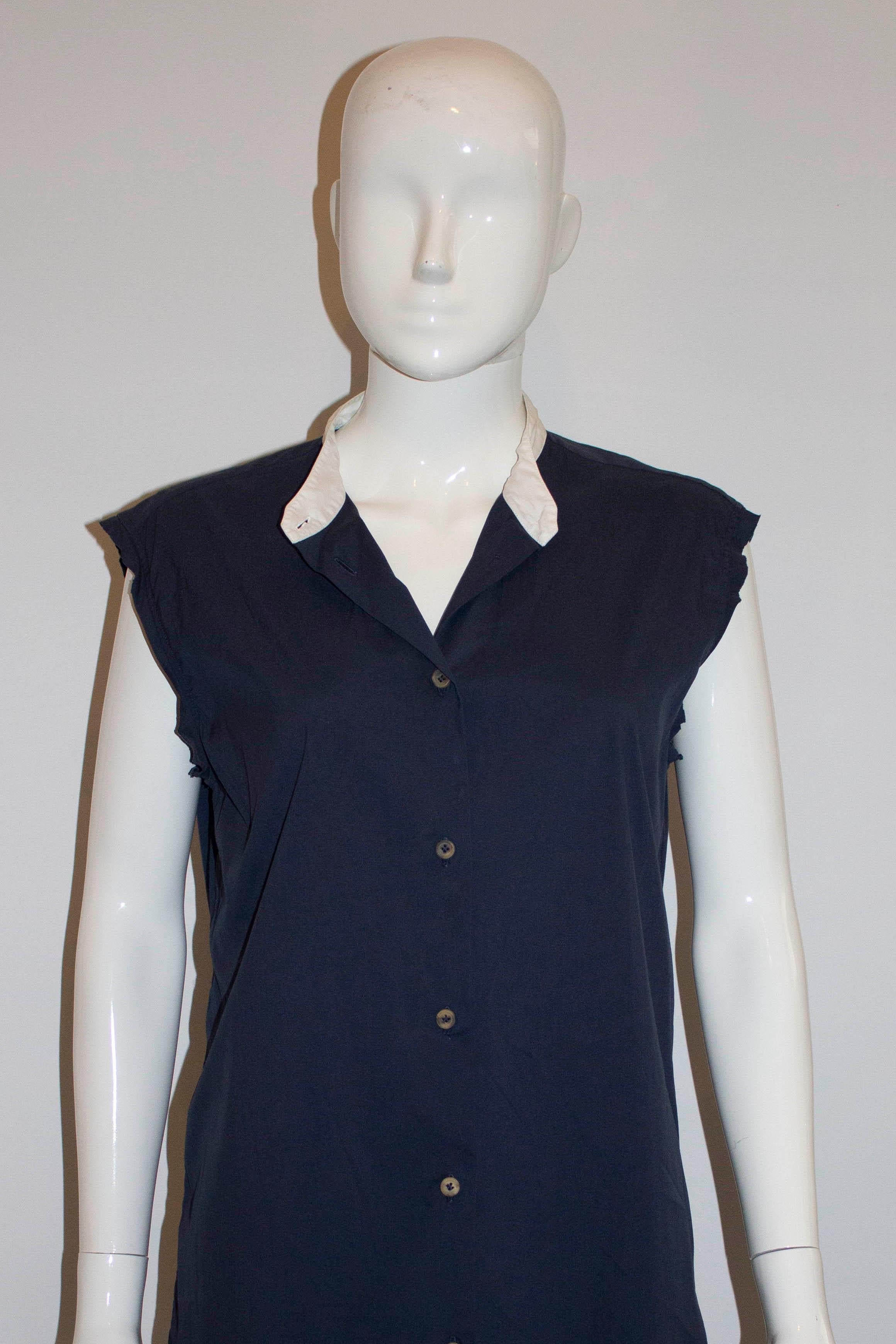 Lanvin - Chemise sans col bleue et blanche Pour femmes en vente