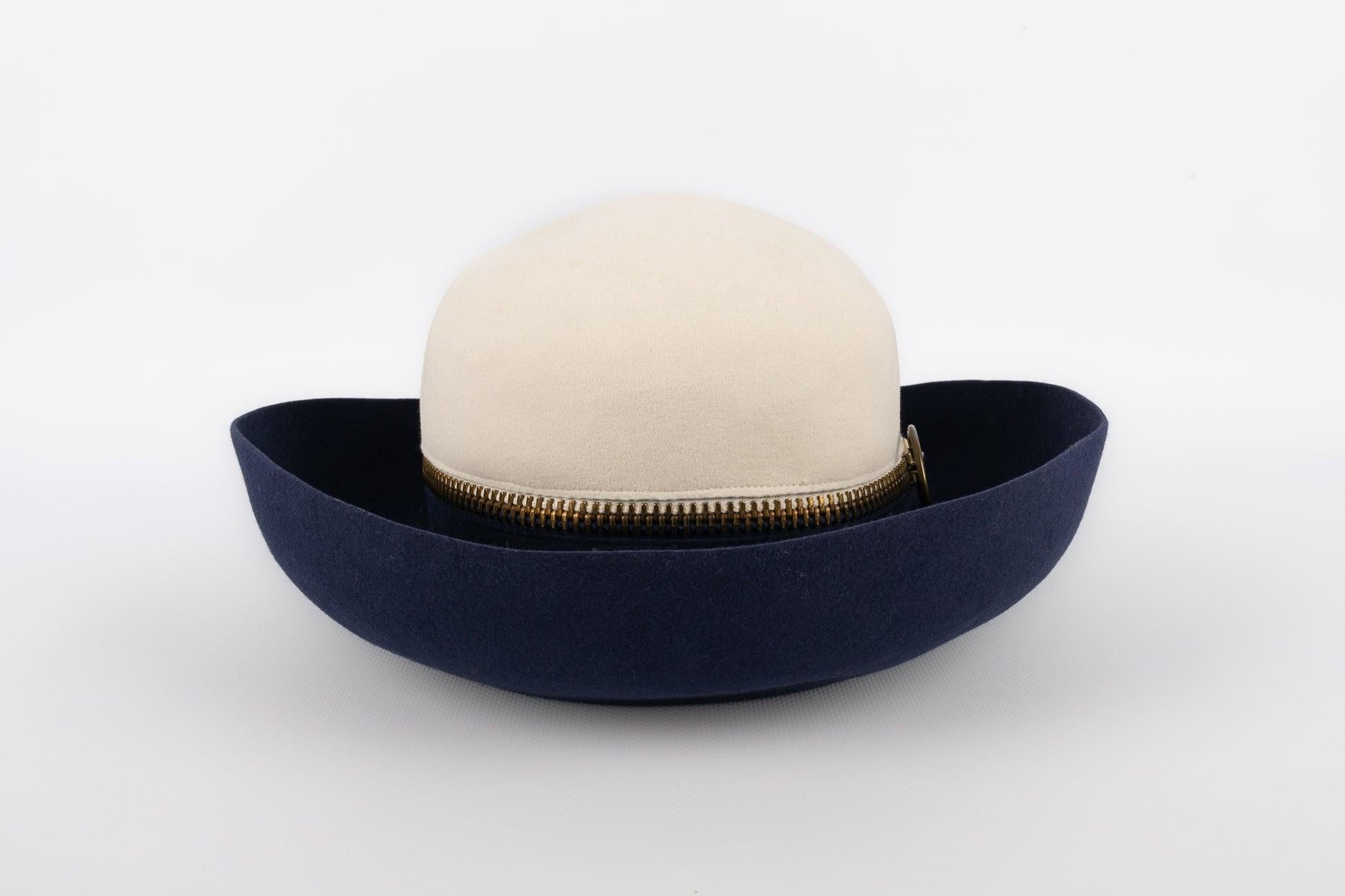 Lanvin Blue and White Felt Hat For Sale 2