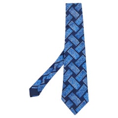 Cravatta Lanvin in raso di seta stampata blu barocco