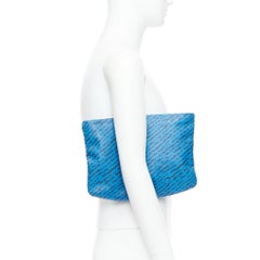 LANVIN blue black abstract printed leather top zip pouch clutch bag