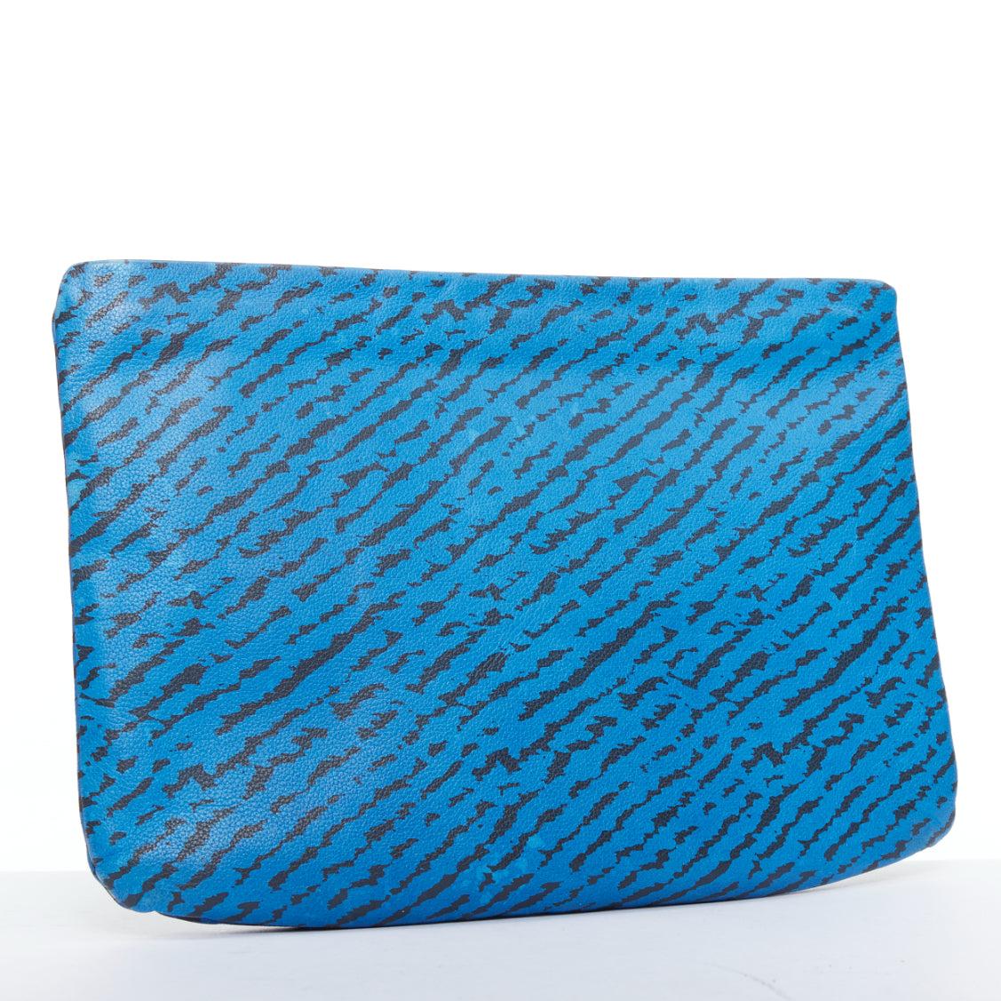 Blue LANVIN blue black abstract printed leather top zip pouch clutch bag