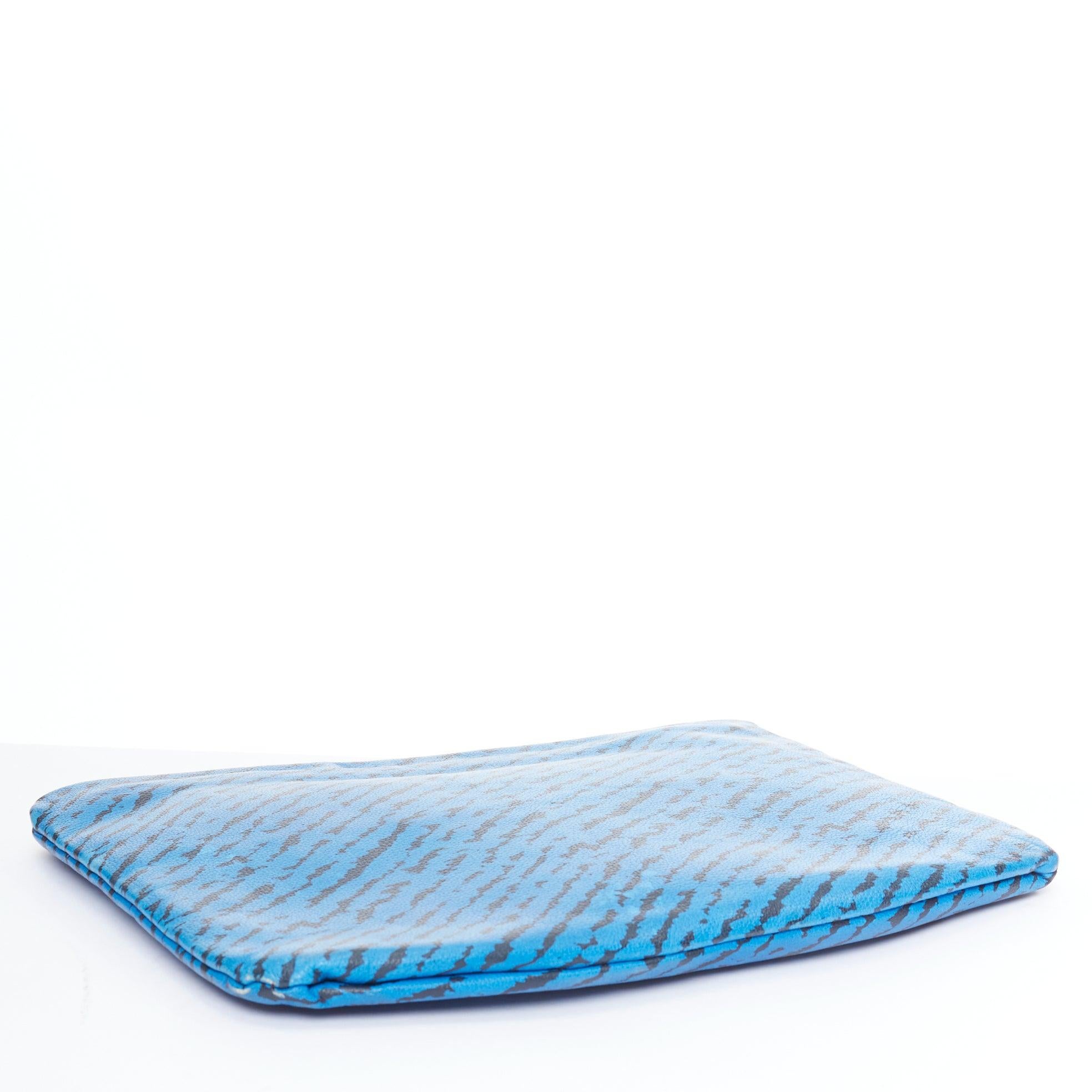 Men's LANVIN blue black abstract printed leather top zip pouch clutch bag