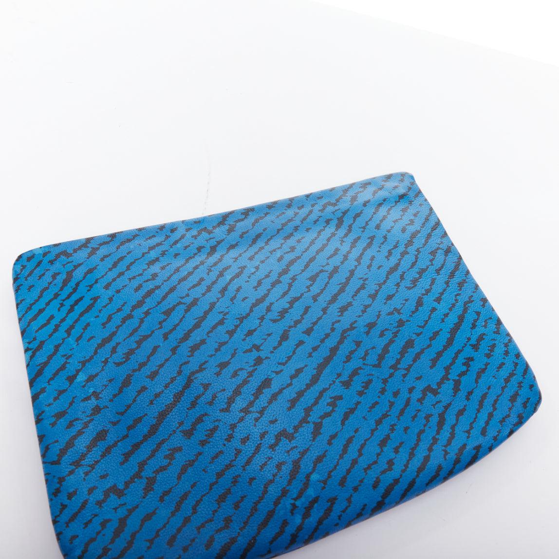 LANVIN blue black abstract printed leather top zip pouch clutch bag 1