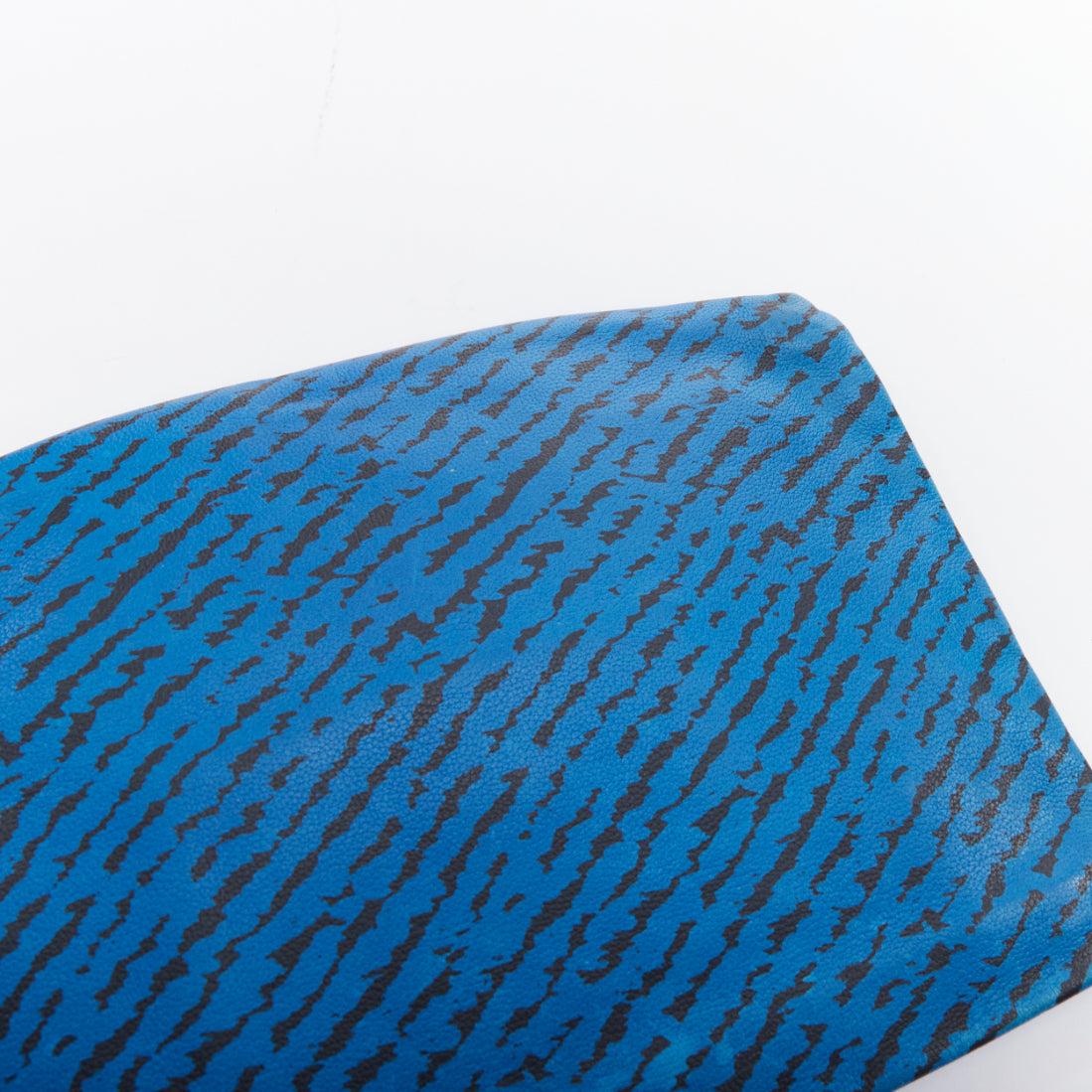 LANVIN blue black abstract printed leather top zip pouch clutch bag 2
