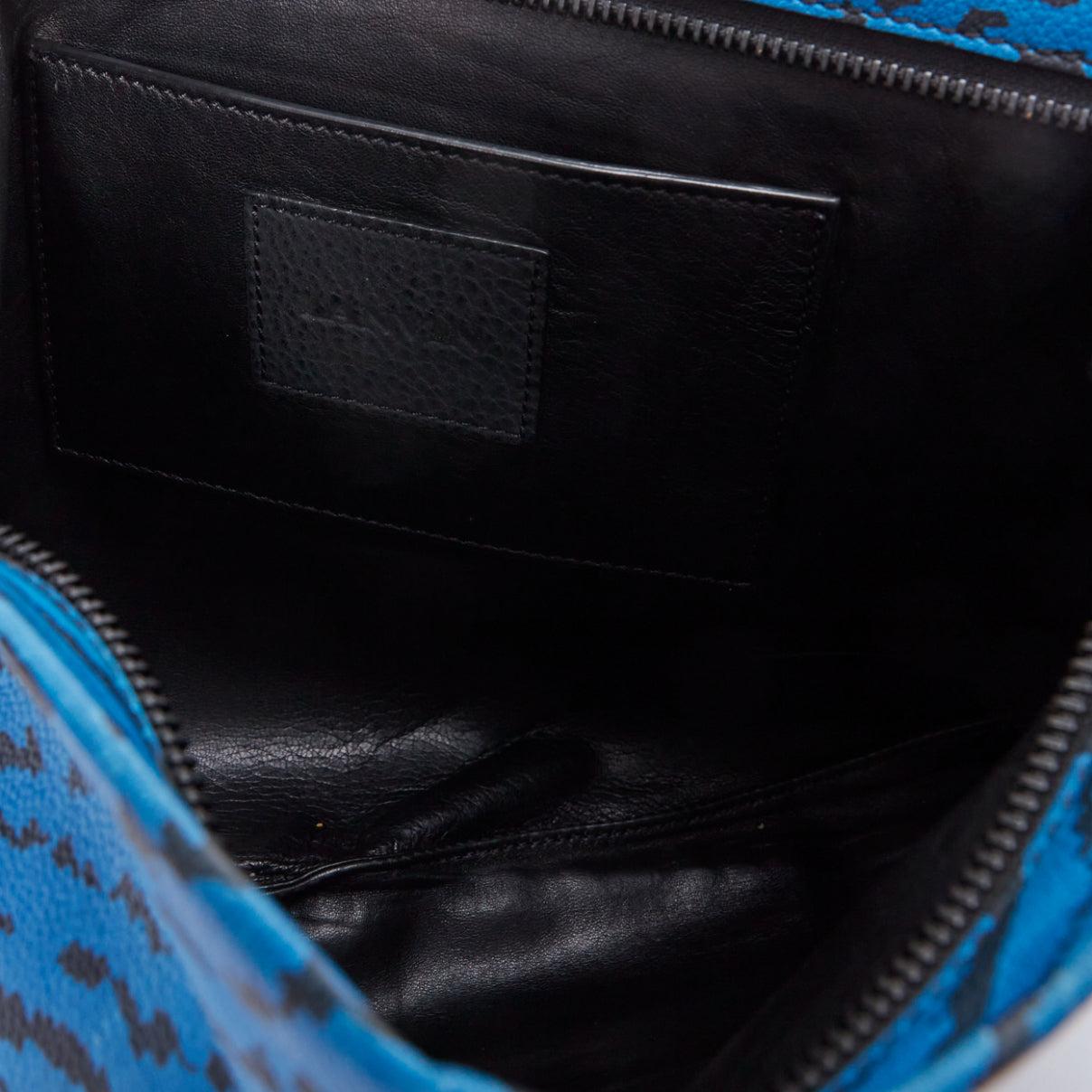 LANVIN blue black abstract printed leather top zip pouch clutch bag 4