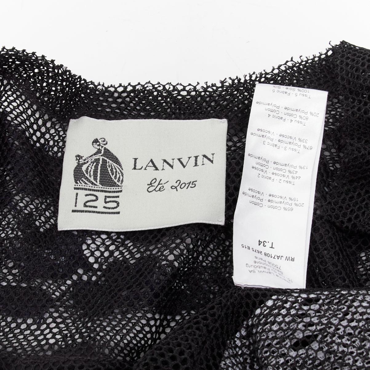 LANVIN blau schwarz verwickelt Spitze Panels schiere lange Ärmel Jacke FR34 XS im Angebot 5
