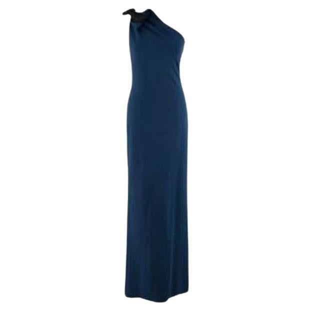 Lanvin Blue & Black One Shoulder Gown with Bow For Sale