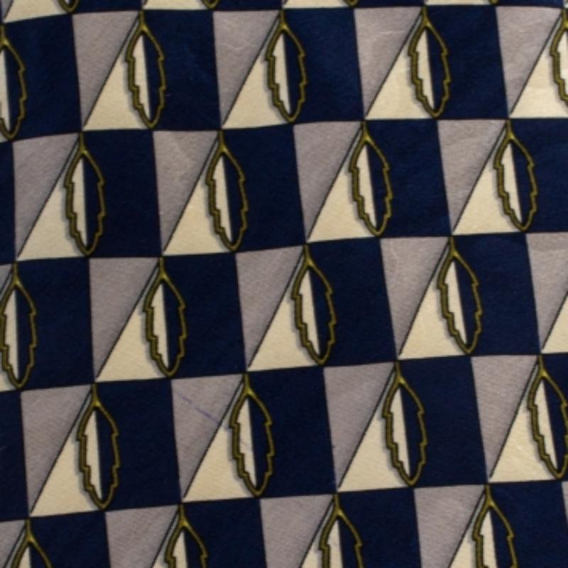 Lanvin Blue Checkered Leaf Print Silk Tie Pour hommes en vente