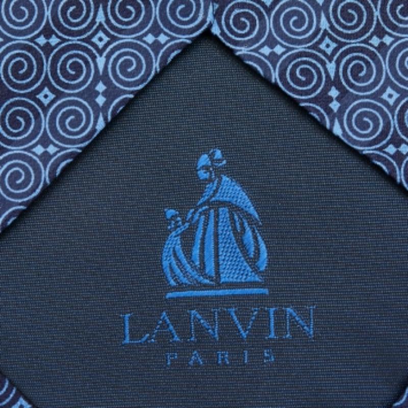 Lanvin Blaue Seidenkrawatte mit Kreisdruck Herren im Angebot