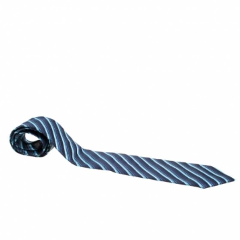Lanvin Blue Diagonal Striped Silk Traditional Tie Azul en venta