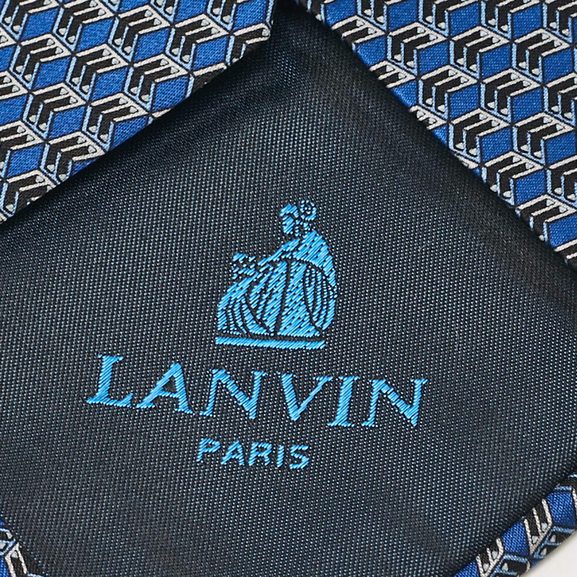 Cravatta in seta con stampa geometrica Arrow blu di Lanvin In condizioni ottime in vendita a Dubai, Al Qouz 2