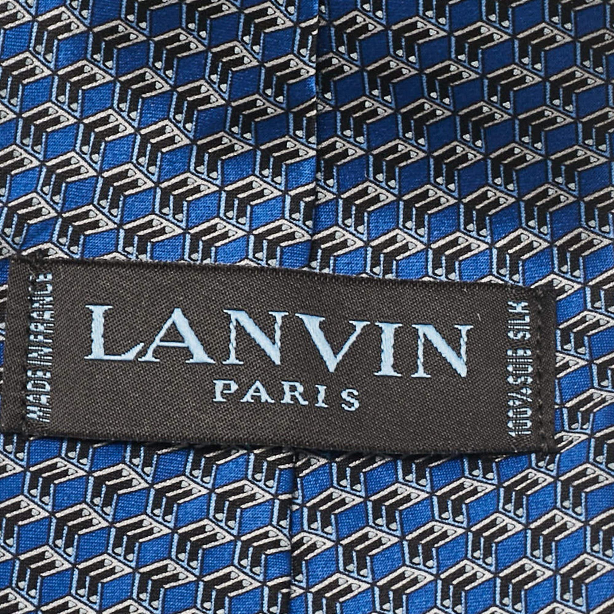 Uomo Cravatta in seta con stampa geometrica Arrow blu di Lanvin in vendita