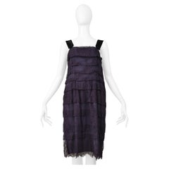 Lanvin Blue Lace Slip Dress With Velvet Straps & Satin Buttons 2006