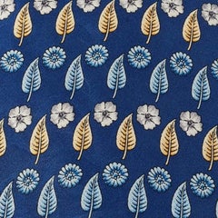 Lanvin Blue Leaf Print Satin Silk Traditional Tie
