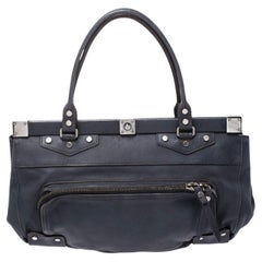 Lanvin Blaue Schultertasche mit Lederrahmen