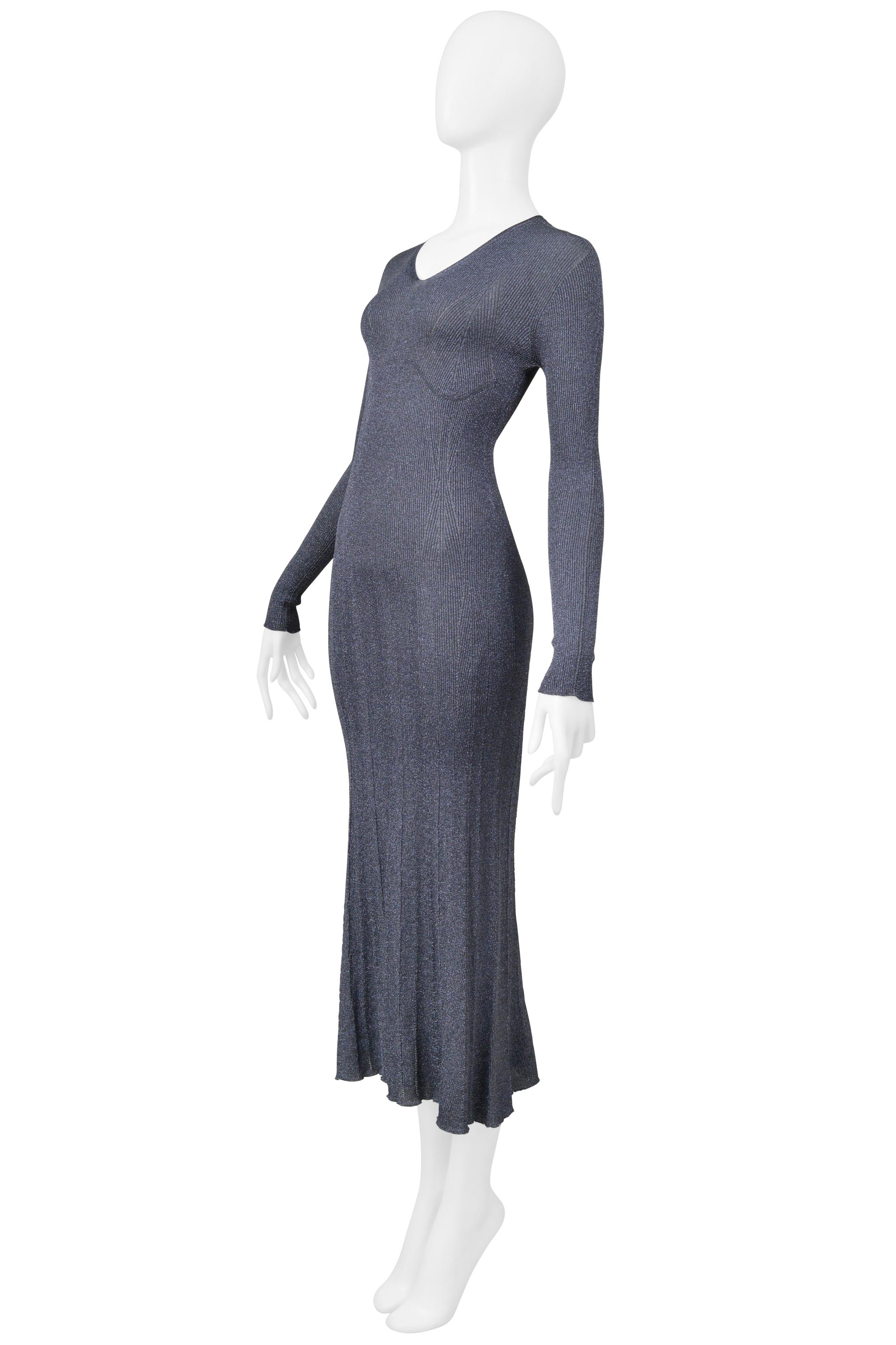Gray Lanvin Blue Metallic Lurex Knit Dress For Sale