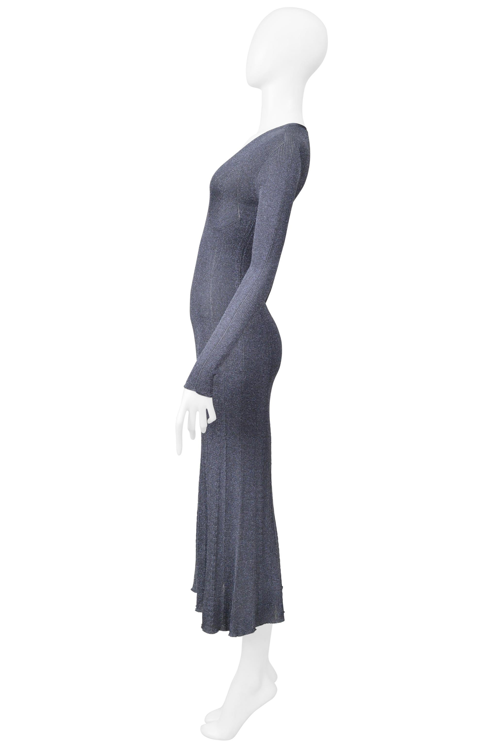 Lanvin Blue Metallic Lurex Knit Dress In Good Condition For Sale In Los Angeles, CA