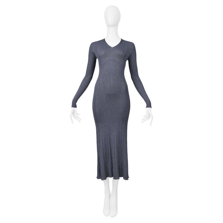 Lanvin Blue Metallic Lurex Knit Dress For Sale at 1stDibs
