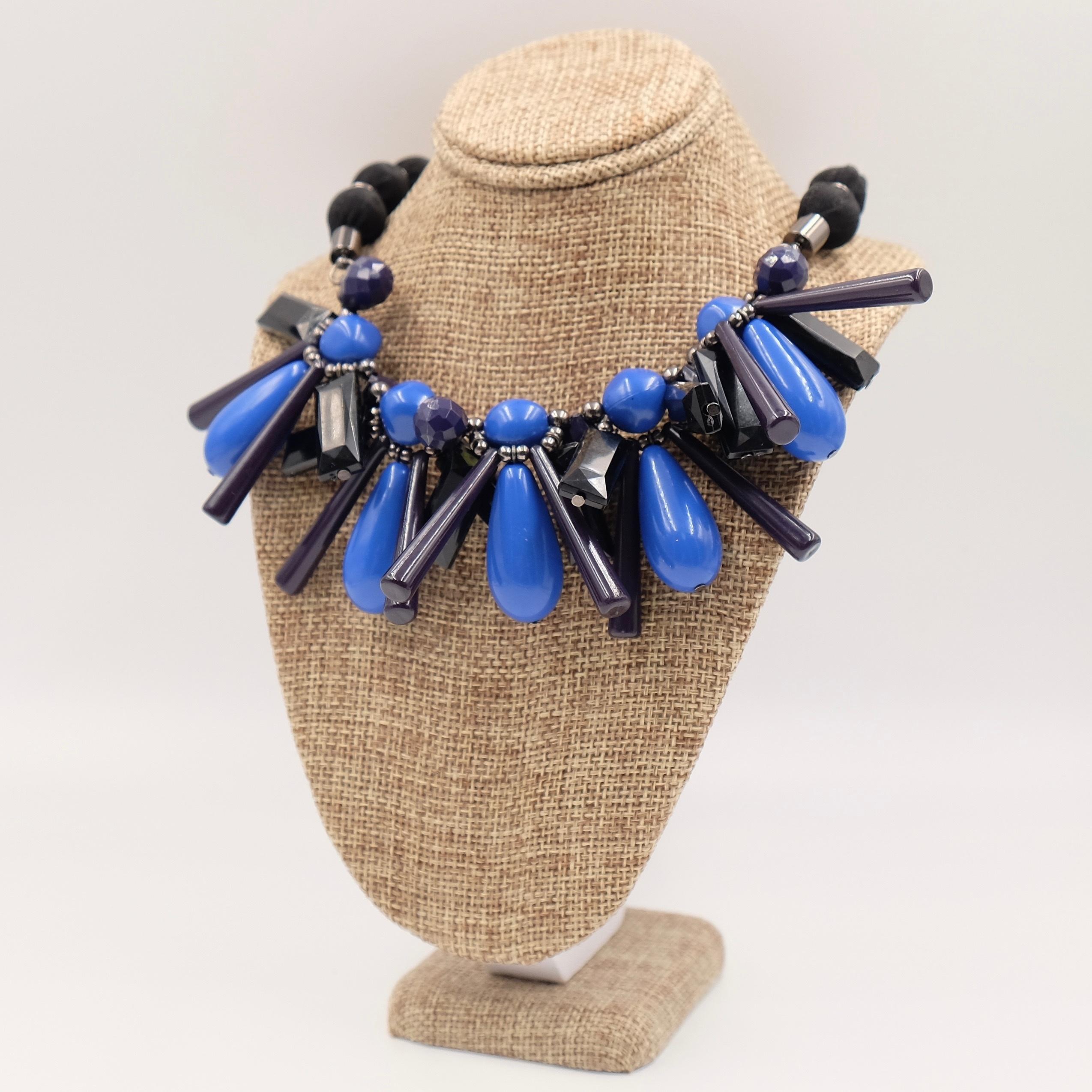 Lanvin Blue Black Plastic Fashion Necklace  In Good Condition In Austin, TX