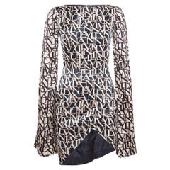 Lanvin Blue Printed Satin Flared Sleeve Mini Dress S Lanvin Blue Printed Satin Flared Sleeve Mini Dress S