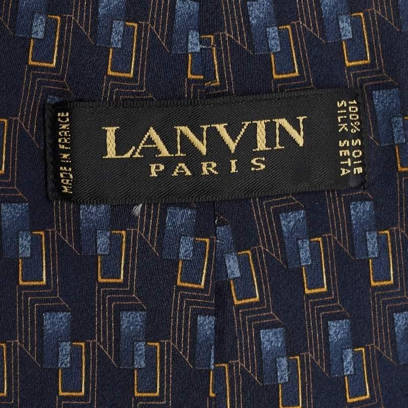 Corbata Tradicional Lanvin de Seda Satinada Estampada Azul Negro en venta
