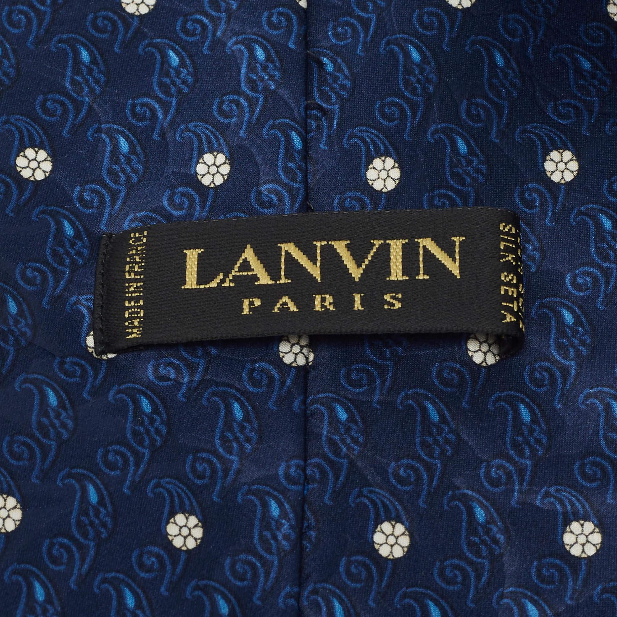 Corbata Tradicional Lanvin de Seda Satinada Estampada Azul en Bueno estado para la venta en Dubai, Al Qouz 2