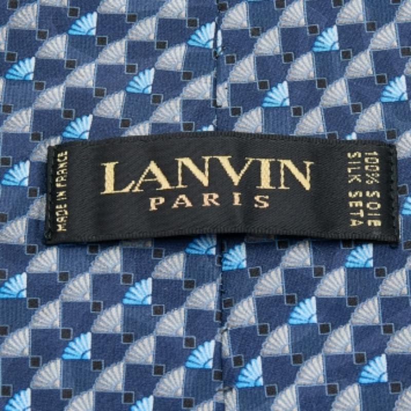 Grigio Cravatta Lanvin in seta stampata blu in vendita
