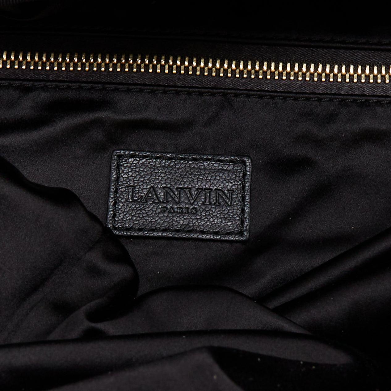 LANVIN blue purple leopard print black bow strap shoulder tote bag For Sale 5