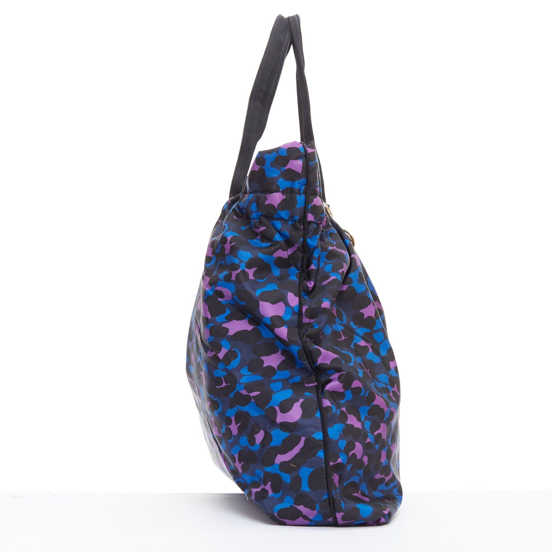 LANVIN blue purple leopard print black bow strap shoulder tote bag In Good Condition For Sale In Hong Kong, NT