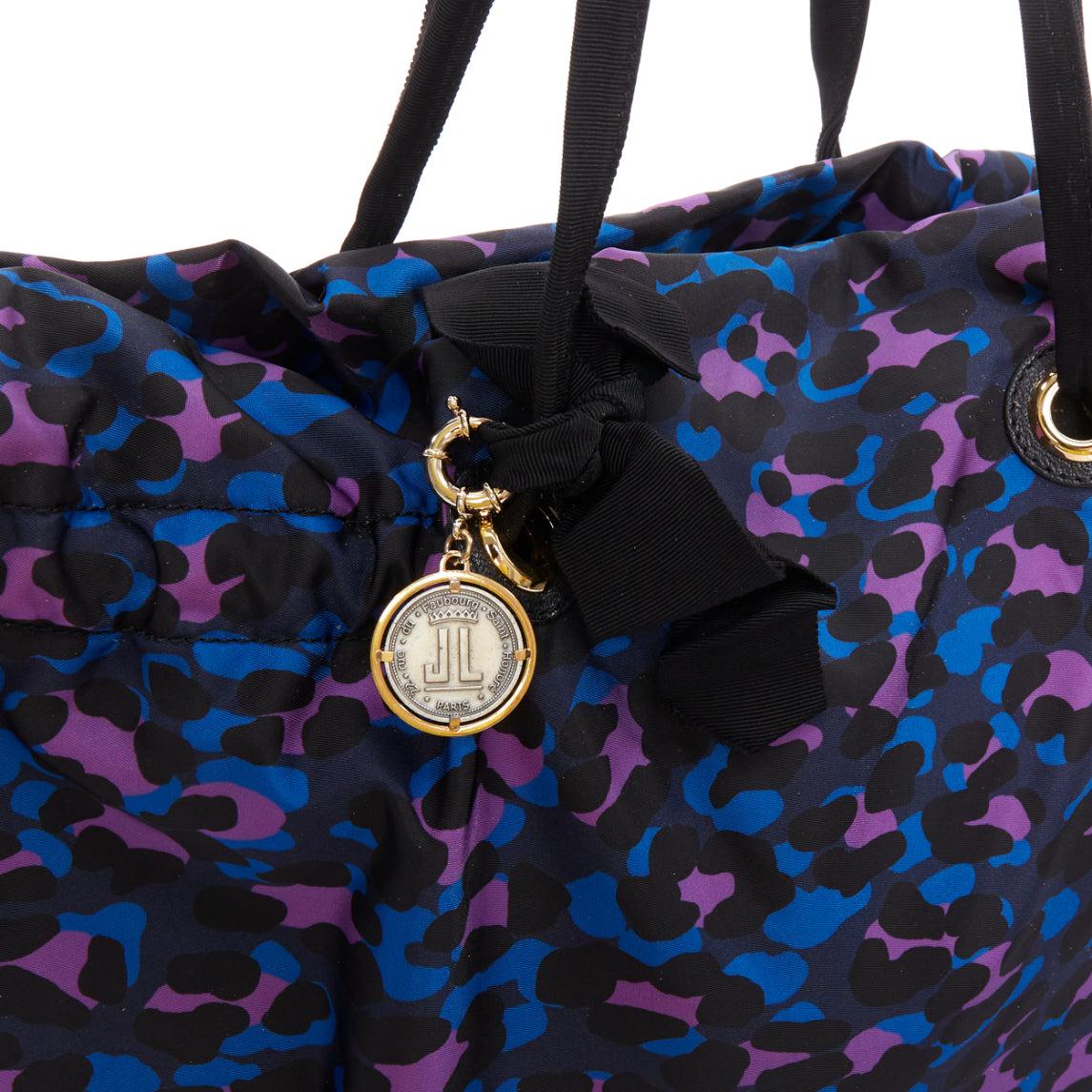 LANVIN blue purple leopard print black bow strap shoulder tote bag For Sale 2