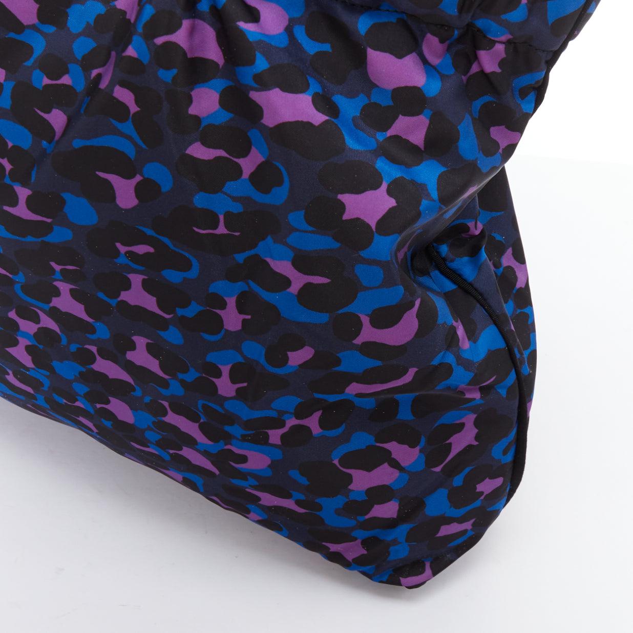 LANVIN blue purple leopard print black bow strap shoulder tote bag For Sale 3