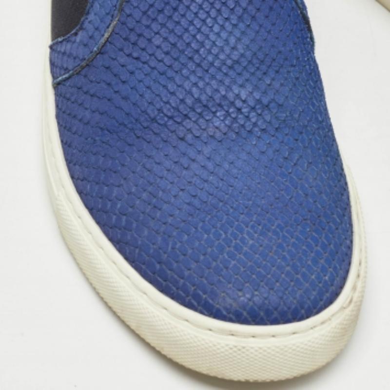 Blu Lanvin - Sneakers Slip on in pelle goffrata con pitone blu - taglia 41 in vendita