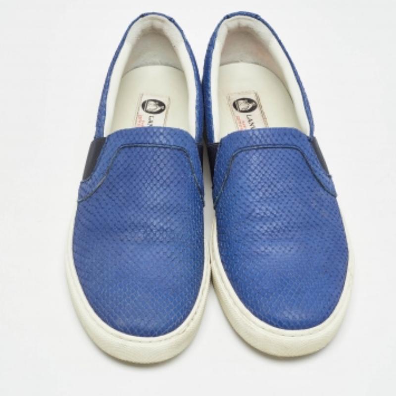 Uomo Lanvin - Sneakers Slip on in pelle goffrata con pitone blu - taglia 41 in vendita
