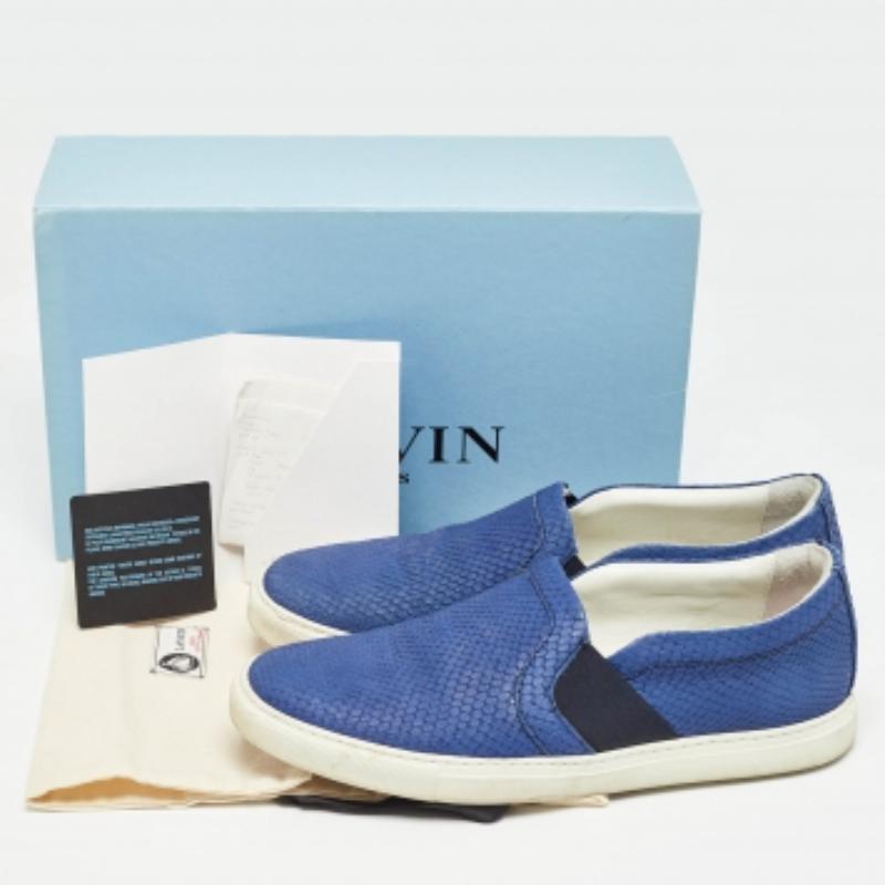 Lanvin - Sneakers Slip on in pelle goffrata con pitone blu - taglia 41 in vendita 2