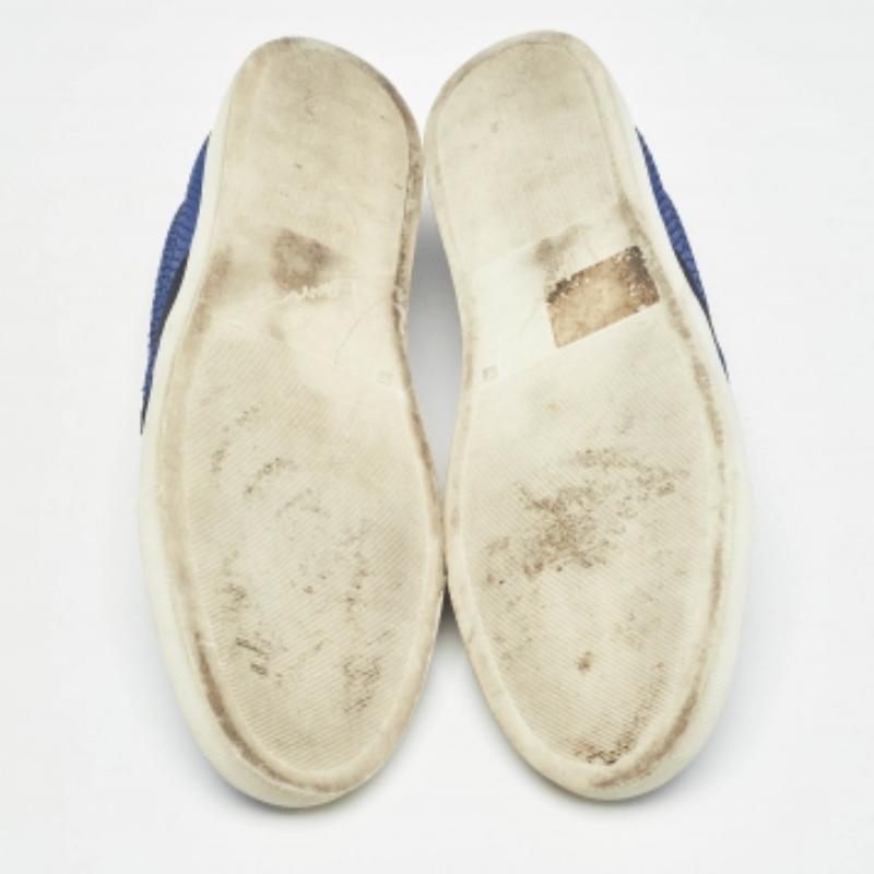 Lanvin - Sneakers Slip on in pelle goffrata con pitone blu - taglia 41 in vendita 3