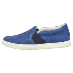 Lanvin Blue Python Embossed Leather Slip on Sneakers Size 41