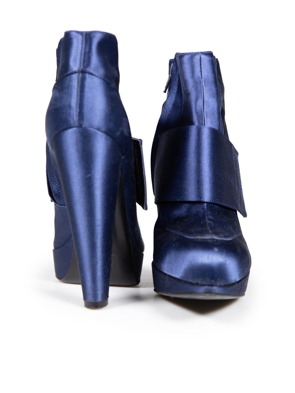 Lanvin Blue Satin Ankle Boots Size IT 37 In Good Condition For Sale In London, GB