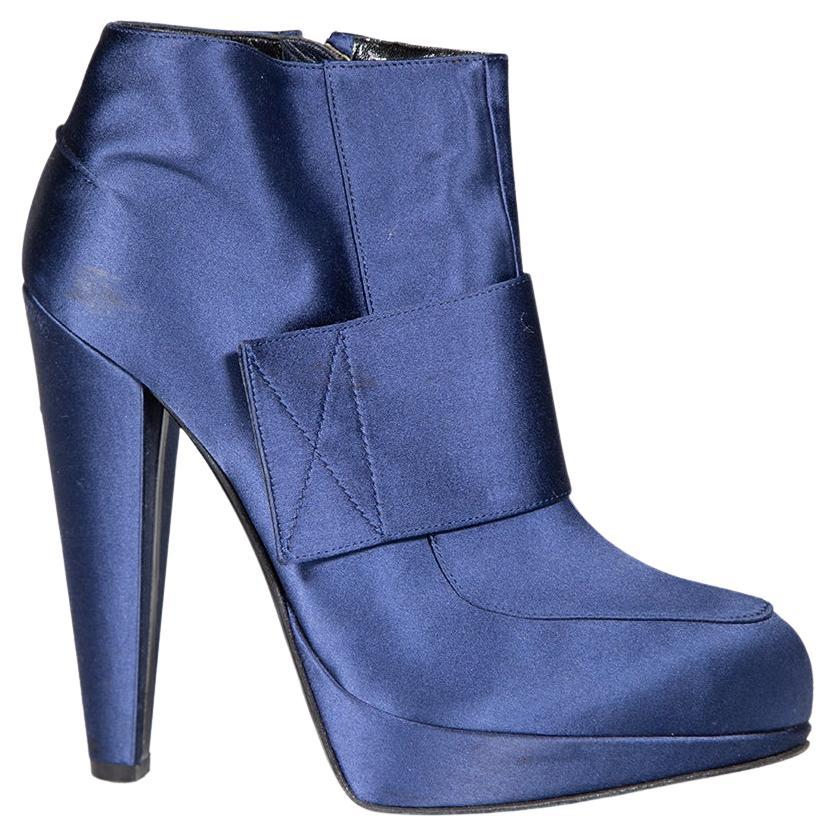 Lanvin Blue Satin Ankle Boots Size IT 37