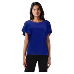 Lanvin Blue Silk Ruffle Sleeve Blouse Size XL