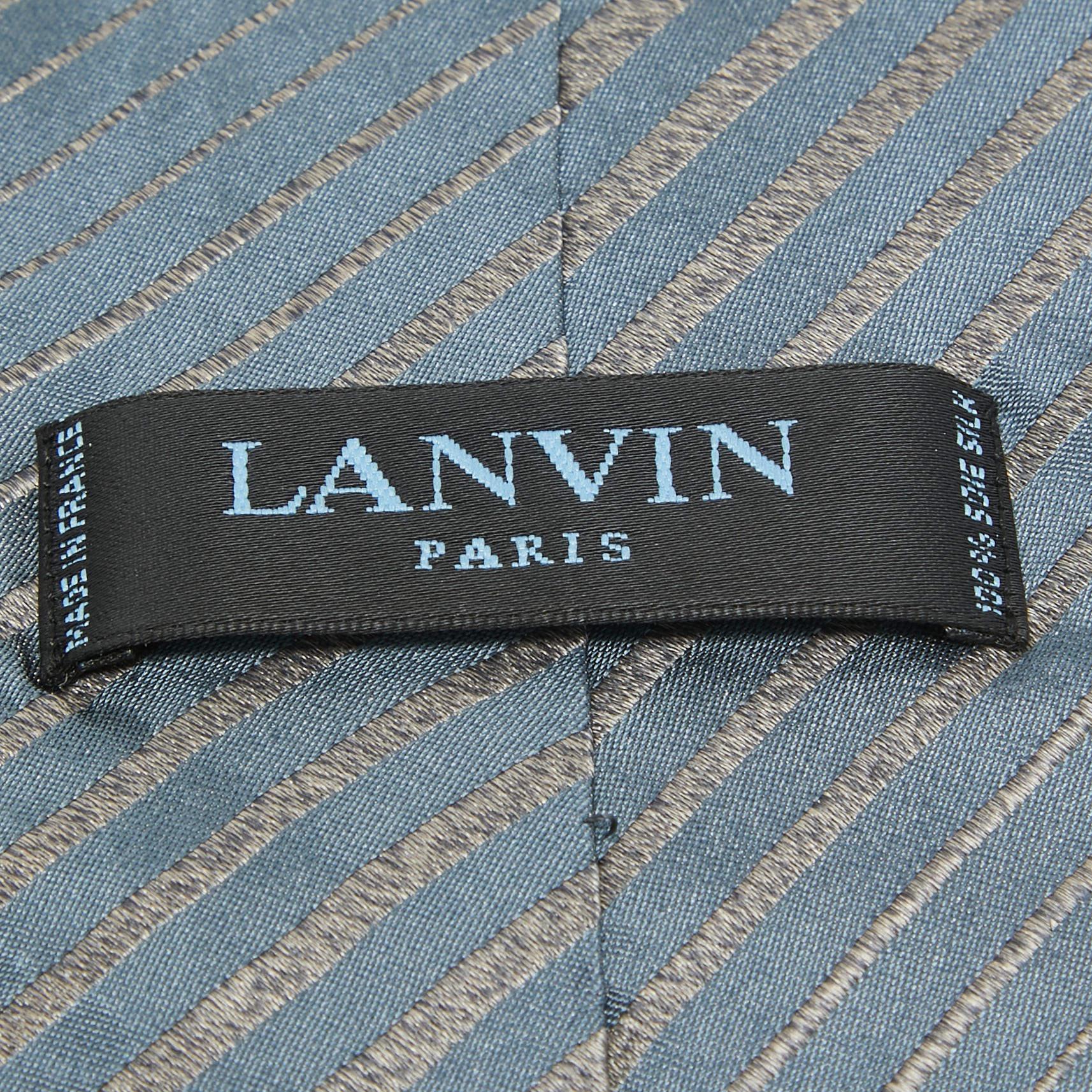 Lanvin Corbata Tradicional de Seda a Rayas Azul Gris en venta
